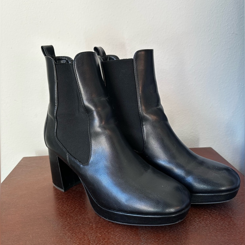 Black Platform Booties, Size 8